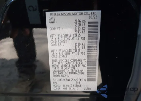 2022 Nissan Pathfinder Sv 4Wd из США, поврежденный, VIN 5N1DR3BC8NC245954